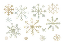Set Of Snowflakes. Watercolor Clipart.  Elements Isolated On White Background.