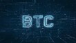 BTC Bitcoin crypto currency title key word on a binary code digital network background