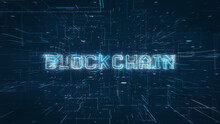 Block Chain Title Key Word On A Binary Code Digital Network Background
