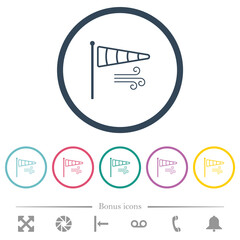 Poster - Windsock indicator with wind outline flat color icons in round outlines