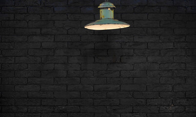 Canvas Print - vintage street lamp, black brick wall