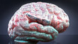 Emotional eating in human brain, hundreds of terms related to Emotional eating projected onto a cortex to show broad extent of this condition, 3d illustration