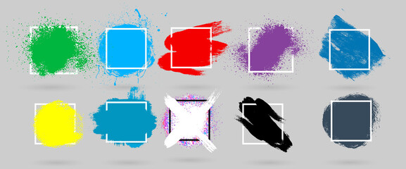 Poster - Grunge backgrounds set. Brush paint ink stroke over square frame. Vector illustration