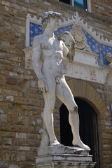 Wall Mural - Michelangelo's David in front of Palazzo Vecchio. Copy of Michelangelo Buonarroti's sculpture in Carrara marble. .