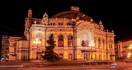 Sticker - The Kyiv Opera house in night illumination, Ukraine