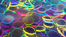 Modern Technology Illustration With Heap Of Abstract Stylized Digital Coins