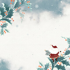 Wall Mural - Santa Claus with holly berries doodle background vector