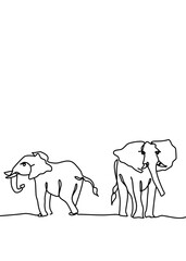 Wall Mural - One continuous line drawing,  Elephant walking 