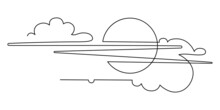 Sun Is In The Clouds. Sultry Haze. Sky Landscape. Continuous Line Drawing. Vector Illustration.