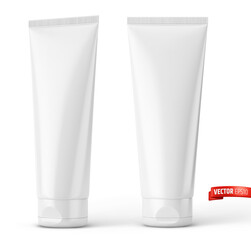 vector realistic illustration of white cosmetic tubes on a white background.