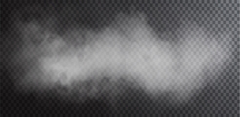 White smoke puff isolated on transparent black background. PNG. Steam explosion special effect. Effective texture of steam, fog, smoke png. Vector.	