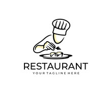 Cook, Chef Preparing A Dish, Logo Design. Food, Meal, Restaurant And Catering, Vector Design And Illustration