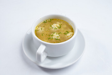 Sticker - soup with meatballs on the white background