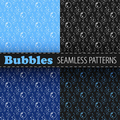 Wall Mural - Bubbles seamless patterns collection in white, blue and black colors. Minimalist trendy contemporary aqua ornaments. Best for textile, wallpapers, wrapping paper, package and home decoration.