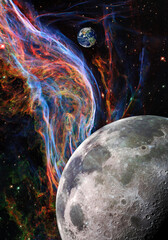 Wall Mural - veil nebula/earth/moon