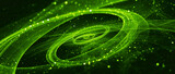 Green glowing spiral galaxy with stars