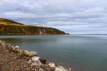 Landscape Of A Bay In Autumn. Autumnal And St-Laurent River In October. Charlevoix Landscape In Autumn. A Bay In Charlevoix, Quebec. Coastline In Autumn.