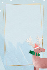 Poster - Reindeer in Santa hat with gold frame vector