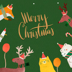 Sticker - Green Christmas greeting card vector