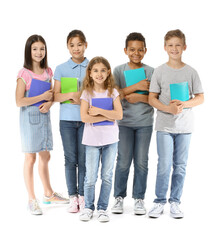 Portrait of little students on white background