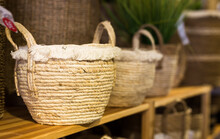 Wicker Baskets For Linen On Hardware Store Shelves