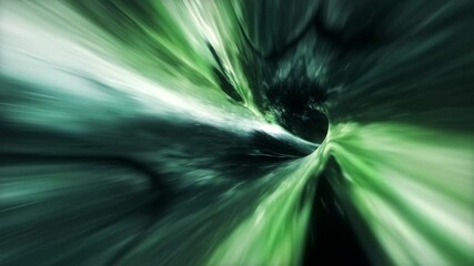 Wall Mural - abstract dark green hyperspace warp tunnel through time and space animation. 4k 3d loop sci-fi inter