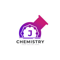 Wall Mural - Letter J Inside Chemistry Tube Laboratory Logo Design Template Element