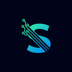 Tech Letter S Logo. Futuristic Vector Logo Template with Green and Blue Gradient Color. Geometric Shape. Usable for Business and Technology Logos.