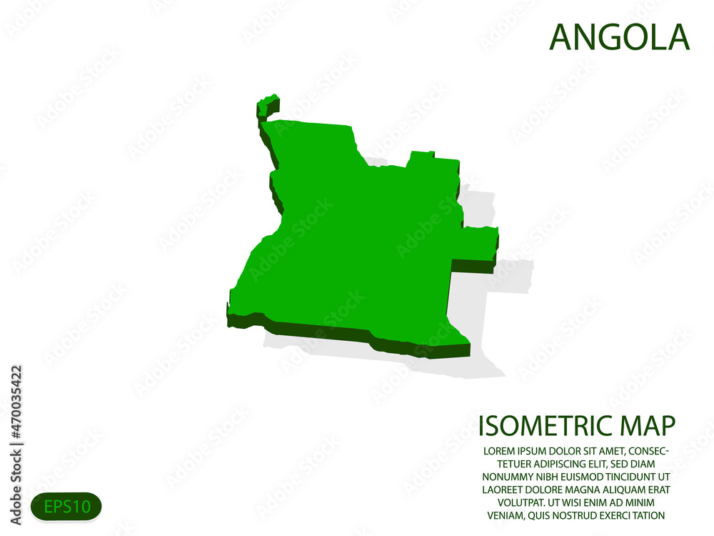 Green isometric map of Angola elements white background for concept map ...