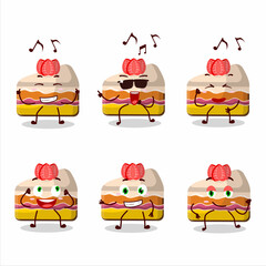 Sticker - An image of slice of strawberry pudding cake dancer cartoon character enjoying the music