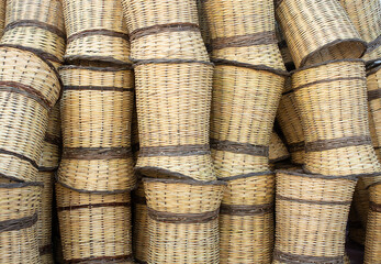 Wall Mural - Empty wicker baskets in view in a market place