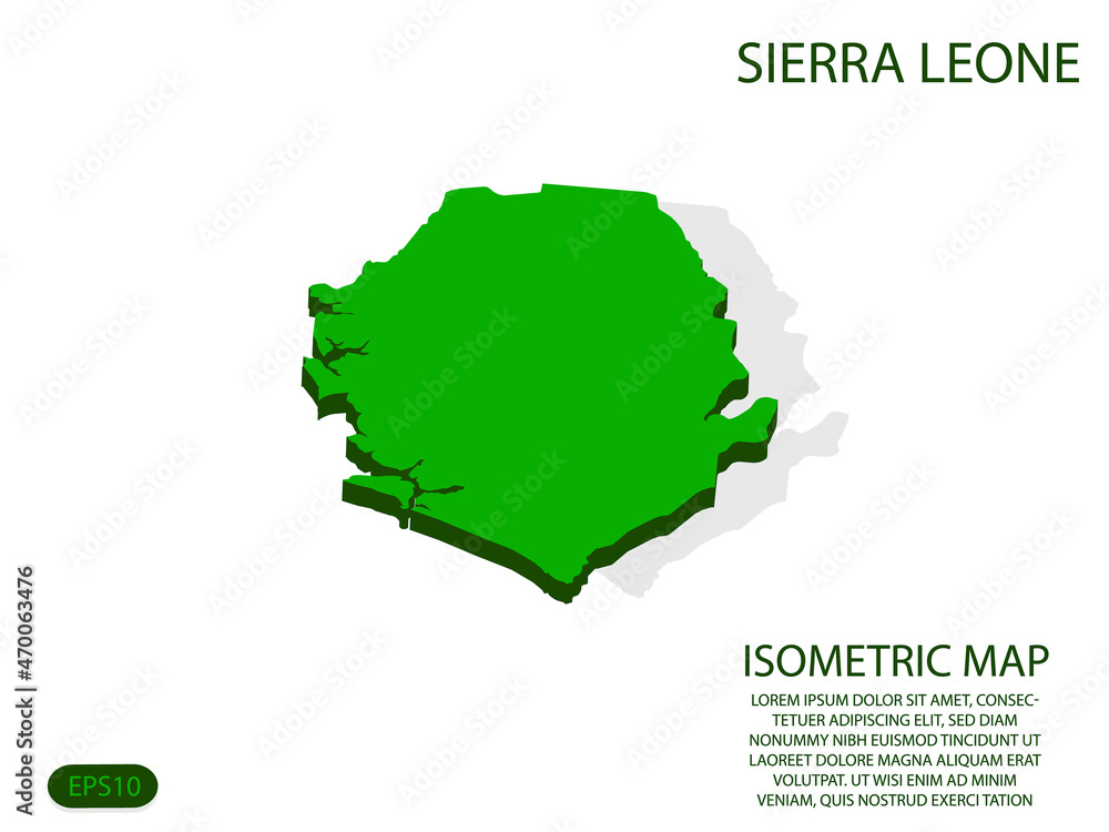 Green isometric map of Sierra Leone elements white background for ...