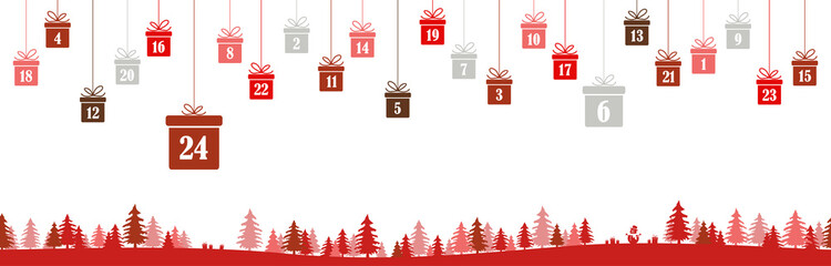 Wall Mural - advent calendar 1 to 24 on christmas presents