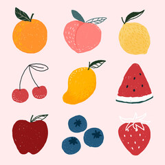 Wall Mural - cute hand drawn fruit set vector