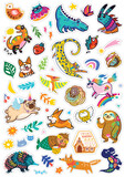 Fototapeta  - Cartoon animals and nature elements big bundle set