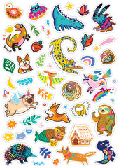 Poster - Cartoon animals and nature elements big bundle set