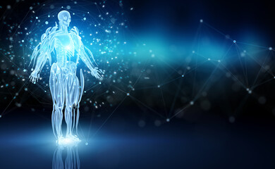 Fototapete - Digital x-ray human body holographic scan projection 3D rendering