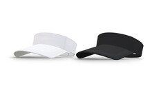 Blank White And Black Visor Plain Hat Mockup Isolated On A White Background. 3d Rendering.