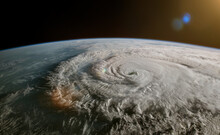 Satellite Image Of A Tropical Storm - Hurricane Or Cyclone Or Typhoon. Climate Change Concept. Elements Of This Image Furnished By NASA.