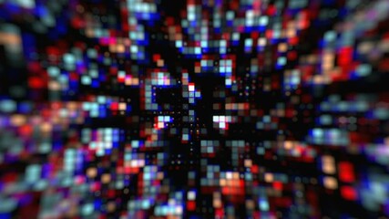 Wall Mural - animation of glowing squares, rectangles moving across the screen against a dark background. beautif