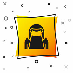 Wall Mural - Black Muslim woman in niqab icon isolated on white background. Yellow square button. Vector