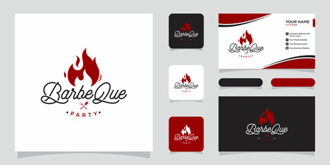 Sticker - Logo barbecue with fire flame logo with business card design.