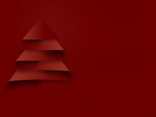 Design Of Red Christmas Tree With Paper Texture. Christmas Concept For Advertising.