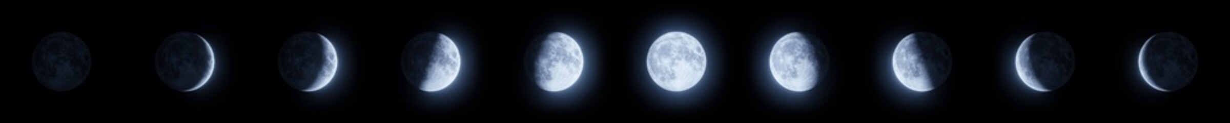 Wall Mural - representation of the moon in its different lunar phases. digital illustration