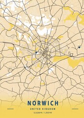 Wall Mural - Norwich - United Kingdom Yellow City Map