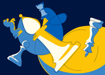 Wall Mural - Banner with different chess pieces. Placard design in doodle style.
