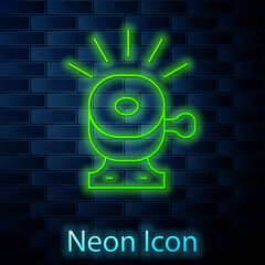 Wall Mural - Glowing neon line Bicycle bell icon isolated on brick wall background. Vector