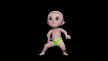 Cute Little Baby Dancing Isolated With Alpha Channel. Seamless Funny Children Animation.