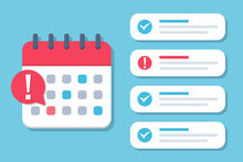 Calendar Deadline With A List Of Completed Cases And Unfulfilled In A Flat Design