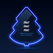 Christmas tree with neon light. New Year's banner, poster, postcard. Vector.